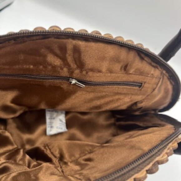 NEW Coconut Shell Button Beaded Handbag Brown Wooden Satchel Purse - Picture 5 of 11